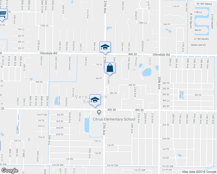 map of restaurants, bars, coffee shops, grocery stores, and more near 26th Court in Vero Beach