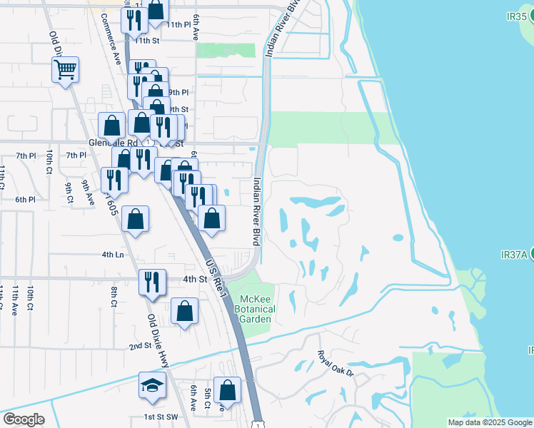 map of restaurants, bars, coffee shops, grocery stores, and more near 40 Vista Gardens tr in Vero Beach