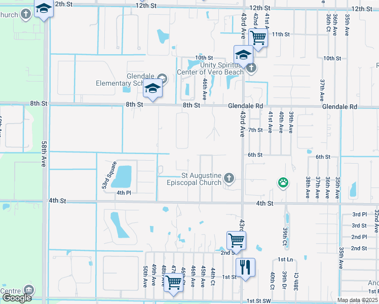 map of restaurants, bars, coffee shops, grocery stores, and more near 725 46th Square in Vero Beach
