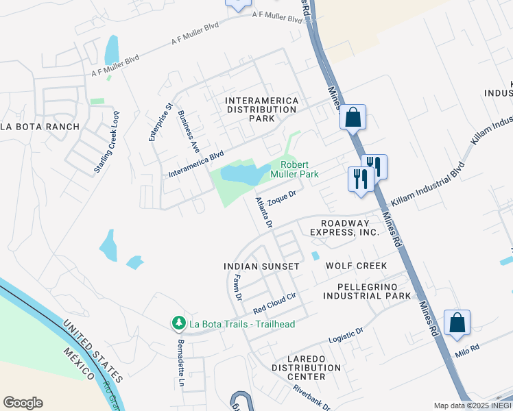 map of restaurants, bars, coffee shops, grocery stores, and more near 506 Zoque Drive in Laredo