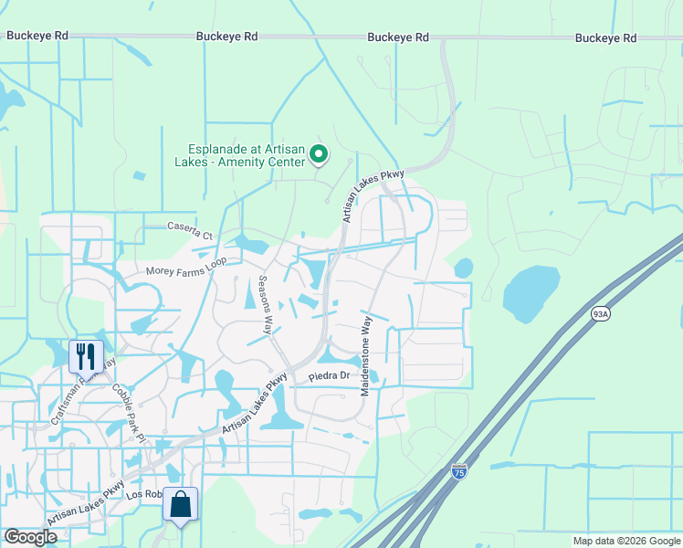 map of restaurants, bars, coffee shops, grocery stores, and more near Artisan Lakes Parkway in Palmetto