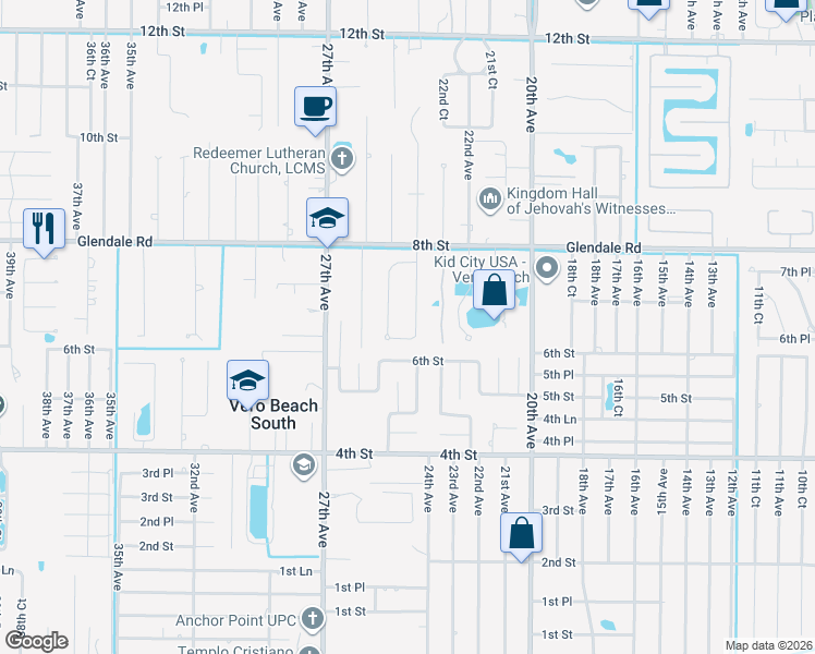 map of restaurants, bars, coffee shops, grocery stores, and more near 726 24th Square in Vero Beach