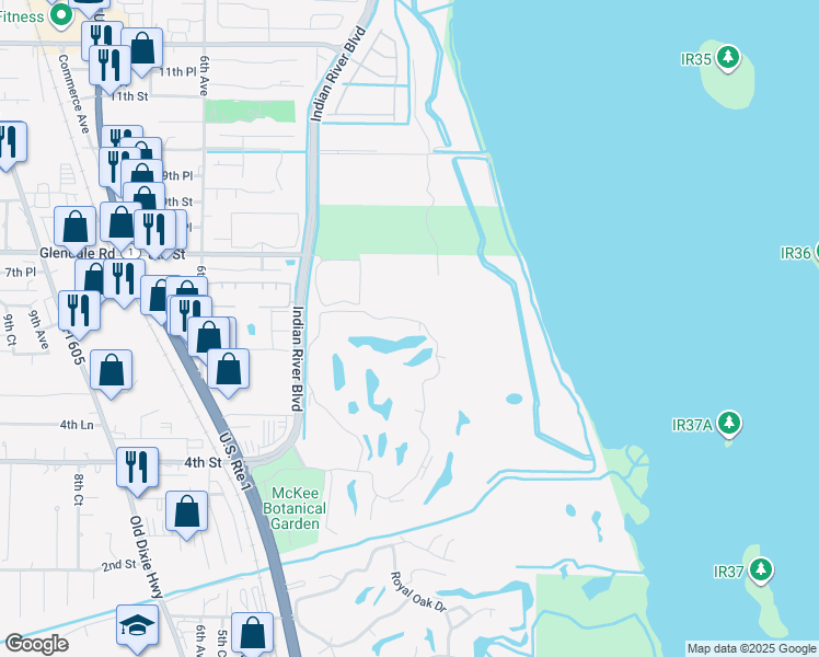 map of restaurants, bars, coffee shops, grocery stores, and more near 32 Vista Gardens tr in Vero Beach