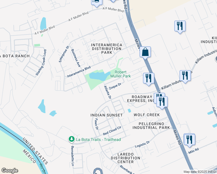 map of restaurants, bars, coffee shops, grocery stores, and more near 506 Zoque Dr in Laredo