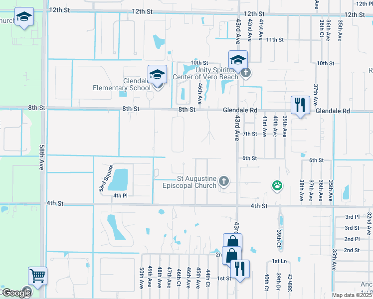 map of restaurants, bars, coffee shops, grocery stores, and more near 725 46th Square in Vero Beach