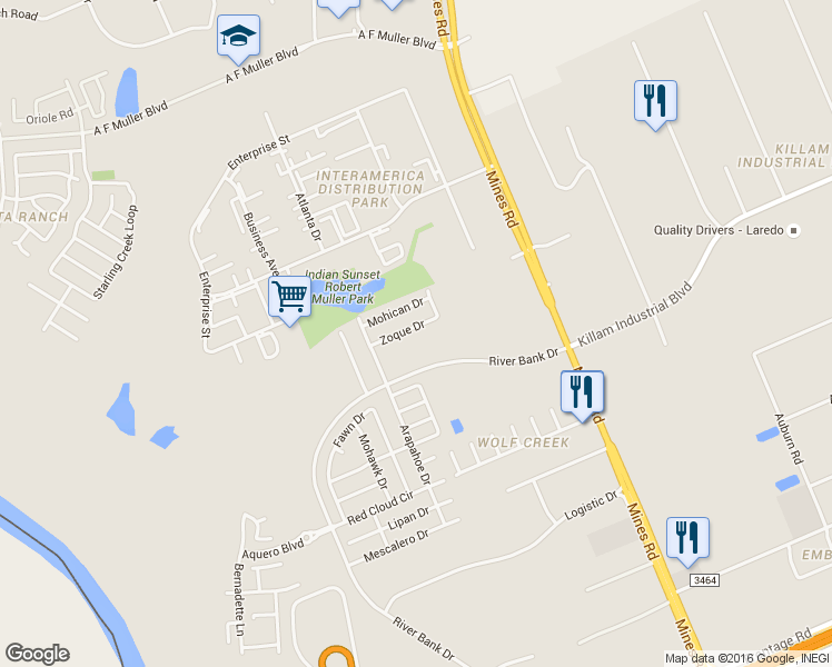 map of restaurants, bars, coffee shops, grocery stores, and more near 529 Zoque Dr in Laredo