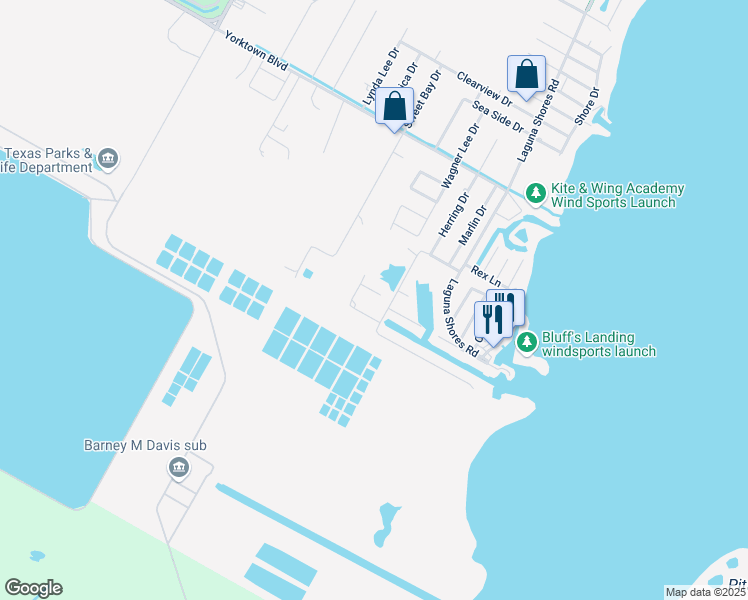 map of restaurants, bars, coffee shops, grocery stores, and more near 309 Easy Circle in Corpus Christi