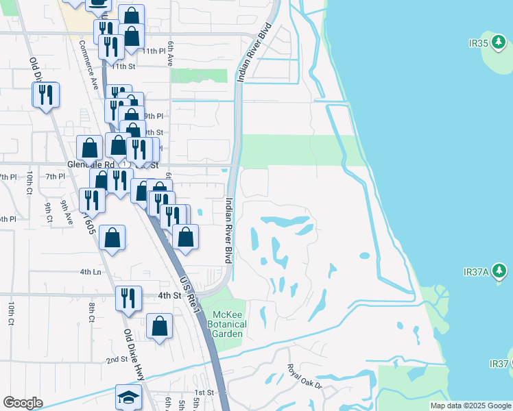 map of restaurants, bars, coffee shops, grocery stores, and more near 38 Vista Gardens tr in Vero Beach