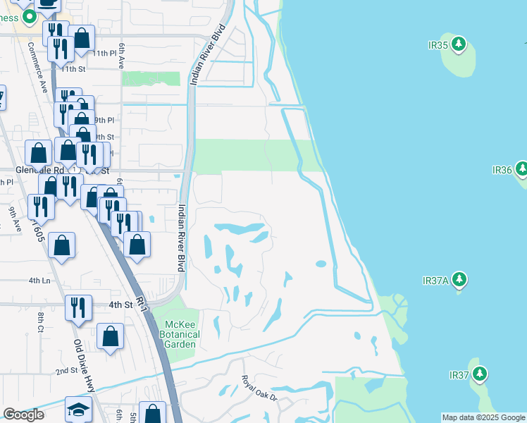map of restaurants, bars, coffee shops, grocery stores, and more near 30 Vista Gardens Trail in Vero Beach