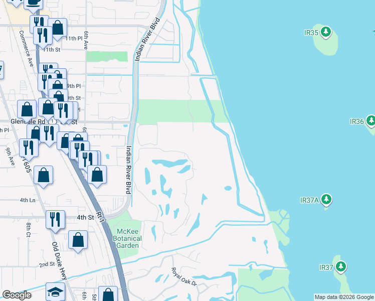 map of restaurants, bars, coffee shops, grocery stores, and more near 30 Vista Gardens tr in Vero Beach