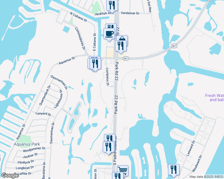 map of restaurants, bars, coffee shops, grocery stores, and more near 14837 Compass Street in Corpus Christi