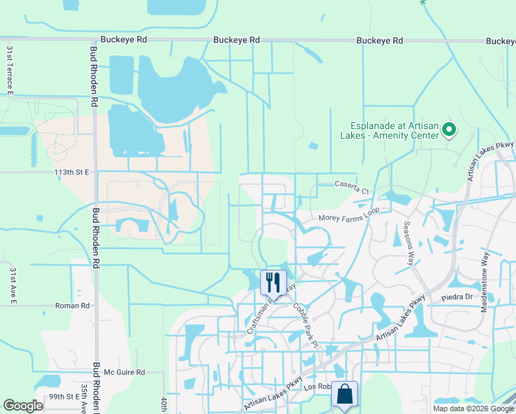 map of restaurants, bars, coffee shops, grocery stores, and more near Morey Farms Loop in Palmetto