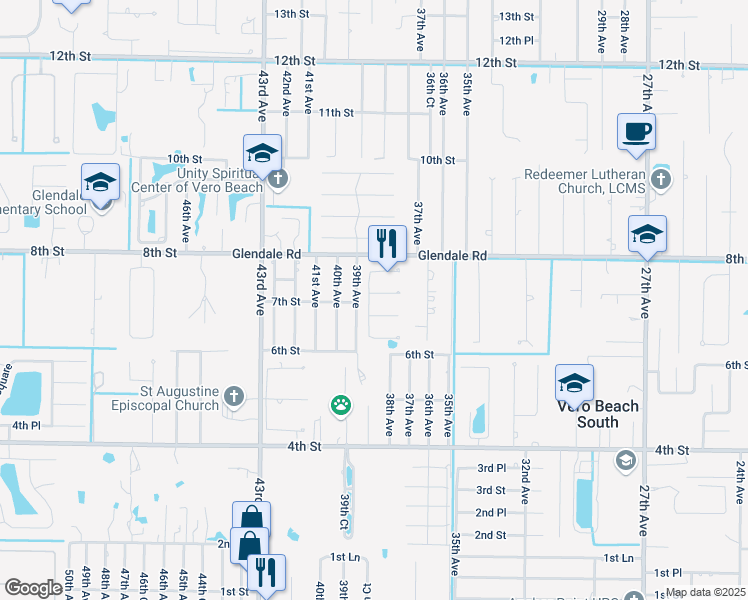 map of restaurants, bars, coffee shops, grocery stores, and more near 3825 7th Place in Vero Beach