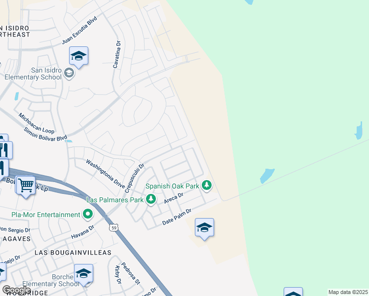 map of restaurants, bars, coffee shops, grocery stores, and more near 302 Bluff Oak in Laredo