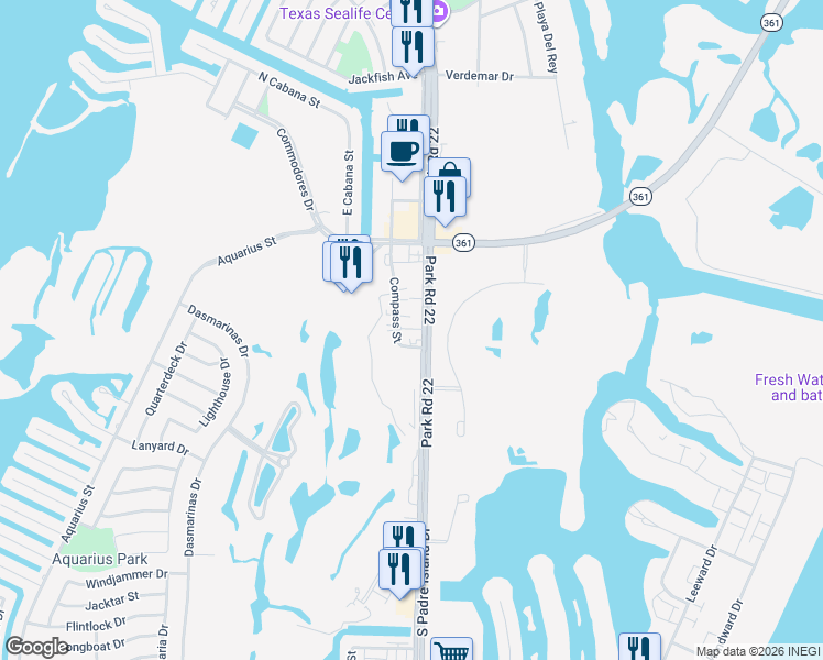 map of restaurants, bars, coffee shops, grocery stores, and more near 14813 South Padre Island Drive in Corpus Christi