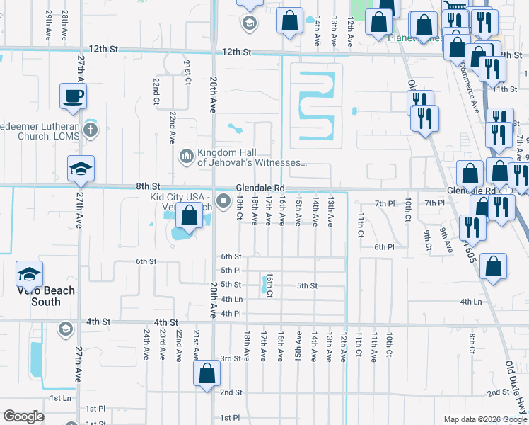 map of restaurants, bars, coffee shops, grocery stores, and more near 730 18th Avenue in Vero Beach