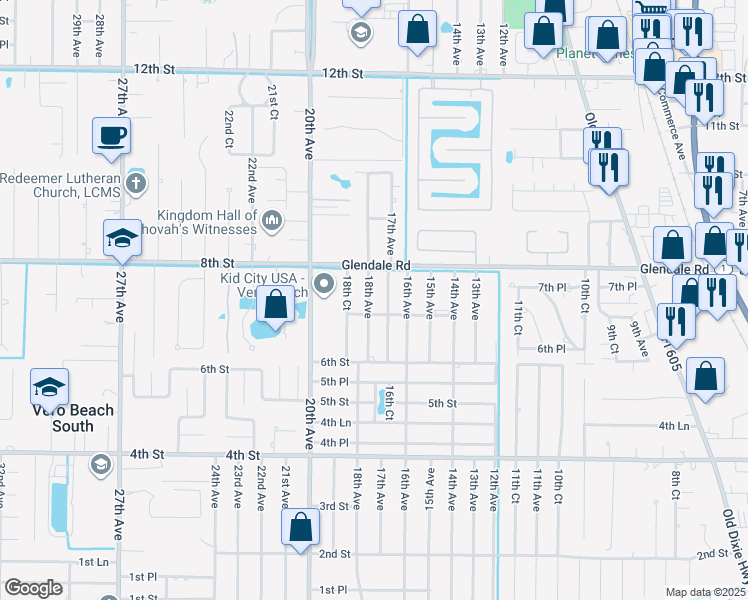 map of restaurants, bars, coffee shops, grocery stores, and more near 730 18th Avenue in Vero Beach