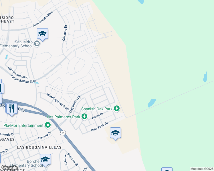 map of restaurants, bars, coffee shops, grocery stores, and more near 302 Bluff Oak in Laredo