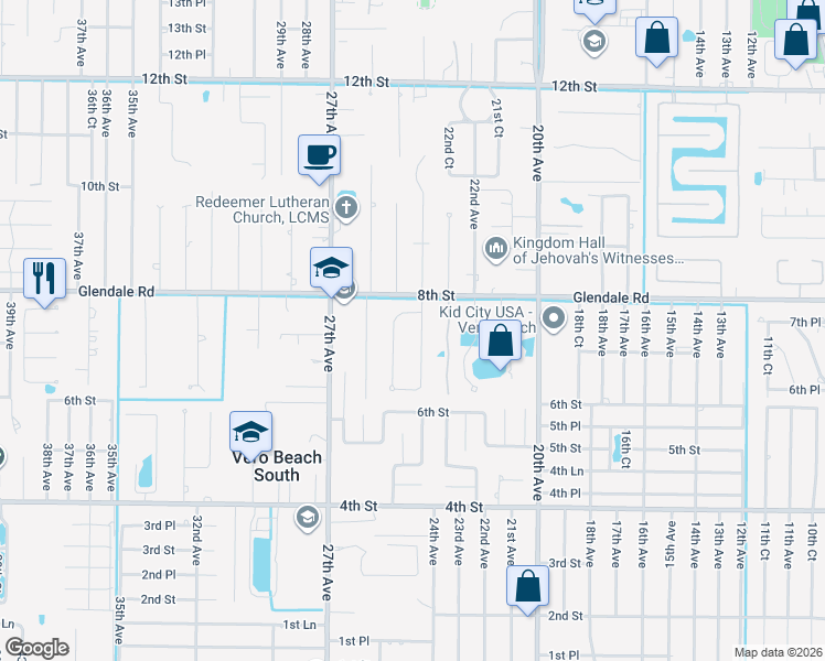map of restaurants, bars, coffee shops, grocery stores, and more near 710 24th Square in Vero Beach