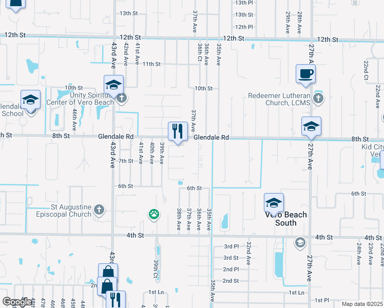 map of restaurants, bars, coffee shops, grocery stores, and more near 725 36th Avenue in Vero Beach