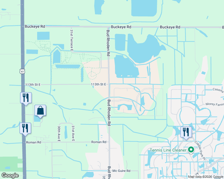 map of restaurants, bars, coffee shops, grocery stores, and more near 11124-11298 36th Ave E in Palmetto