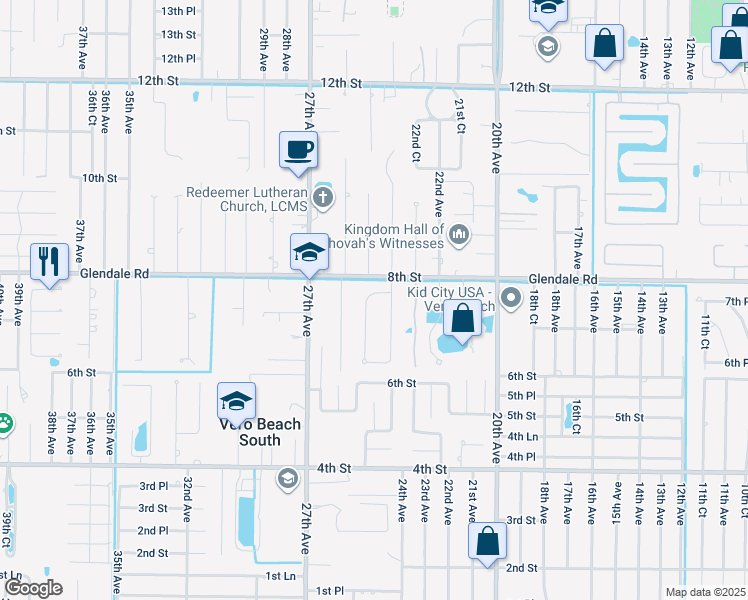 map of restaurants, bars, coffee shops, grocery stores, and more near 774 24th Square in Vero Beach