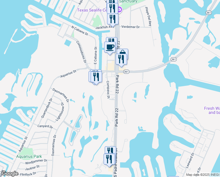 map of restaurants, bars, coffee shops, grocery stores, and more near 14813 South Padre Island Drive in Corpus Christi