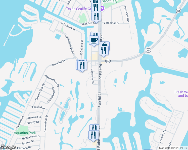 map of restaurants, bars, coffee shops, grocery stores, and more near 14813 South Padre Island Drive in Corpus Christi