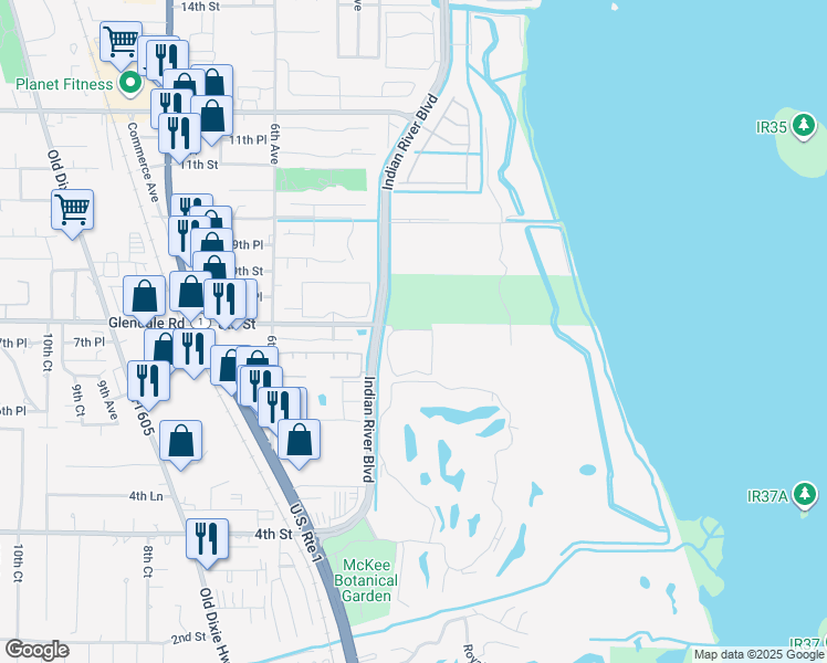 map of restaurants, bars, coffee shops, grocery stores, and more near in Vero Beach South