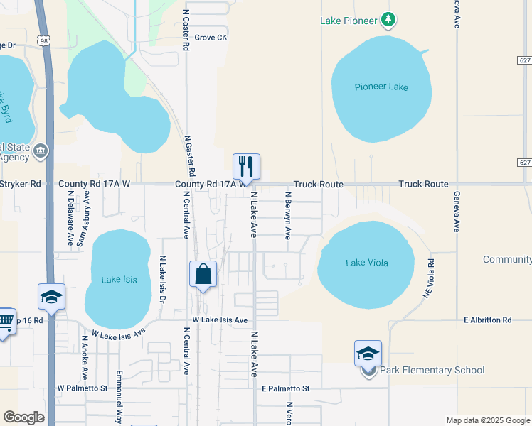 map of restaurants, bars, coffee shops, grocery stores, and more near 10-18 East Viola Street in Avon Park