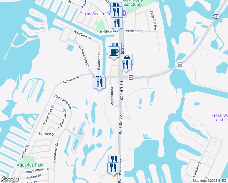 map of restaurants, bars, coffee shops, grocery stores, and more near 14305 Kemps Way in Corpus Christi