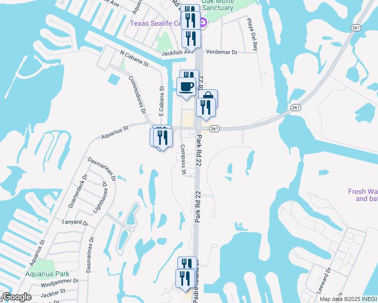 map of restaurants, bars, coffee shops, grocery stores, and more near 14641 South Padre Island Drive in Corpus Christi