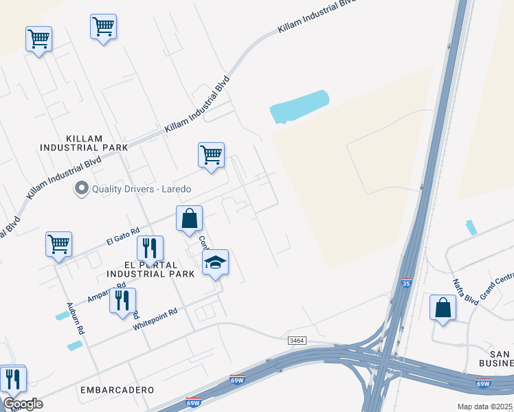 map of restaurants, bars, coffee shops, grocery stores, and more near 11921 Hayter Road in Laredo