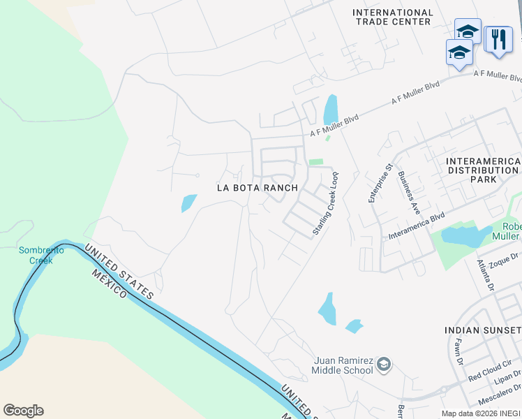 map of restaurants, bars, coffee shops, grocery stores, and more near 504 Scissor Trail Circle in Laredo
