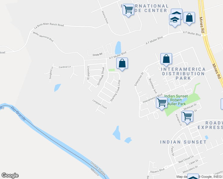 map of restaurants, bars, coffee shops, grocery stores, and more near 614 Crackle Grove Drive in Laredo