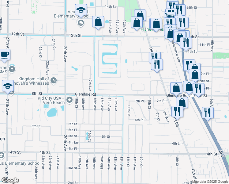 map of restaurants, bars, coffee shops, grocery stores, and more near 815 Green Leaf Circle in Vero Beach