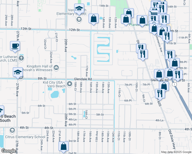 map of restaurants, bars, coffee shops, grocery stores, and more near 839 Green Leaf Circle in Vero Beach