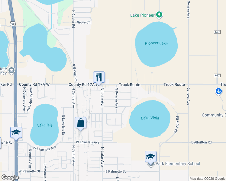 map of restaurants, bars, coffee shops, grocery stores, and more near 10-18 East Viola Street in Avon Park