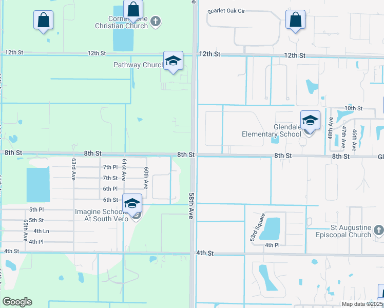 map of restaurants, bars, coffee shops, grocery stores, and more near 701 58th Avenue in Vero Beach