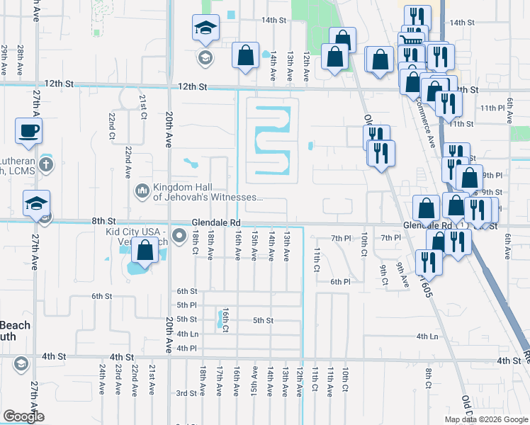 map of restaurants, bars, coffee shops, grocery stores, and more near 829 Greenleaf Circle in Vero Beach