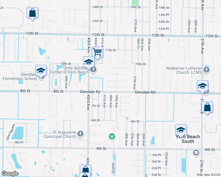 map of restaurants, bars, coffee shops, grocery stores, and more near 785 40th Avenue in Vero Beach