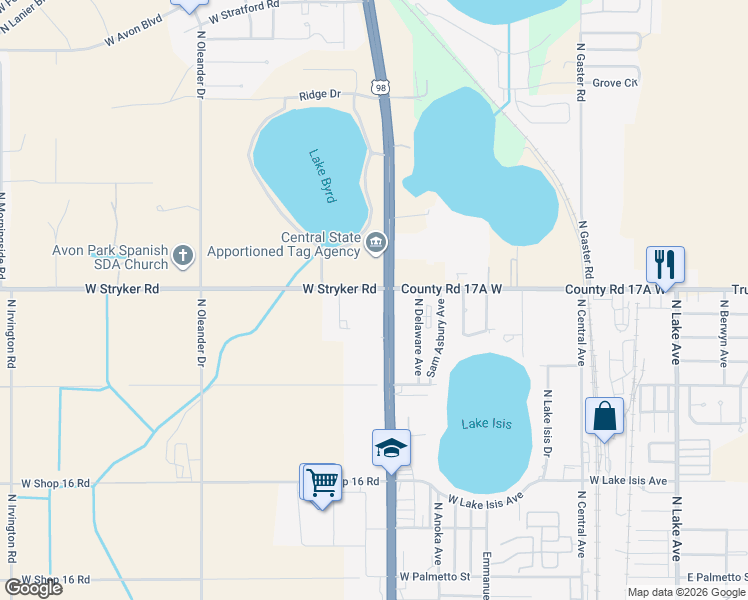 map of restaurants, bars, coffee shops, grocery stores, and more near 1580-1698 Hwy 25 in Avon Park