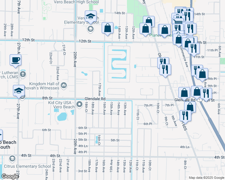 map of restaurants, bars, coffee shops, grocery stores, and more near 872 Green Leaf Circle in Vero Beach
