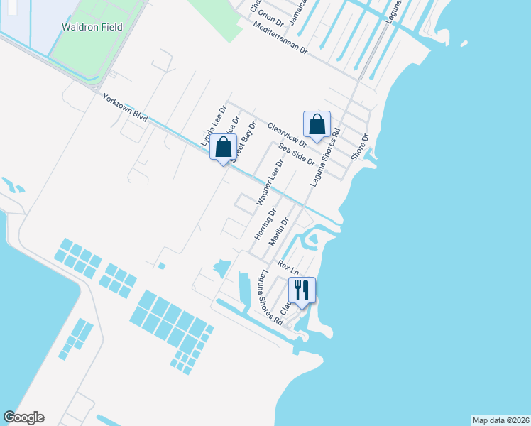 map of restaurants, bars, coffee shops, grocery stores, and more near 201 Portsmouth Drive in Corpus Christi