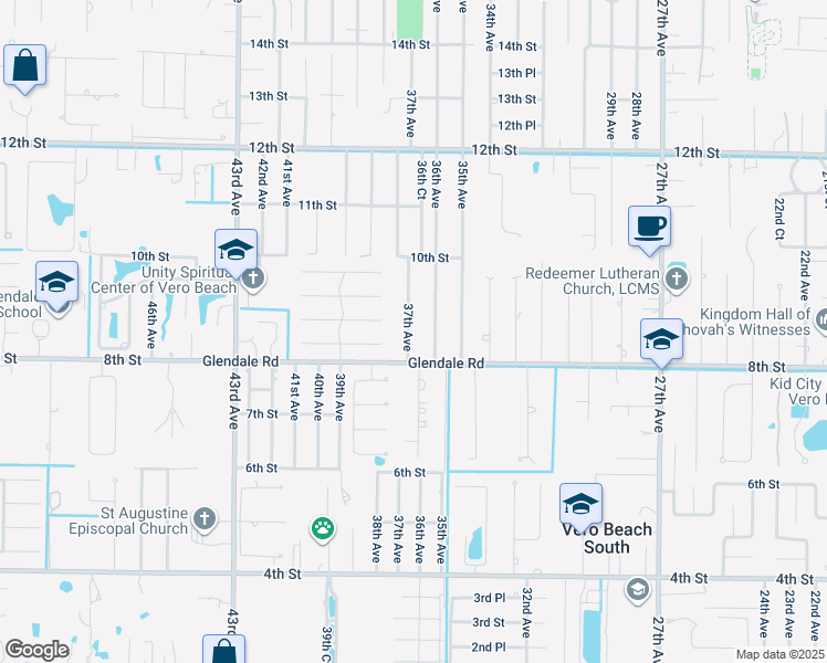 map of restaurants, bars, coffee shops, grocery stores, and more near 846 37th Avenue in Vero Beach
