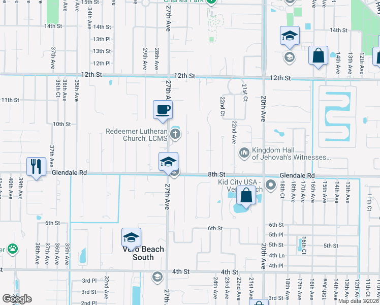 map of restaurants, bars, coffee shops, grocery stores, and more near 836 26th Avenue in Vero Beach