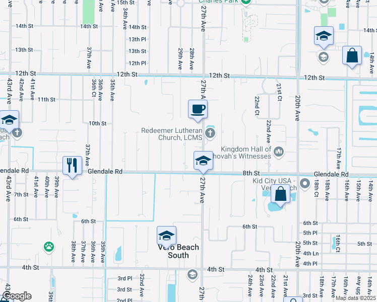 map of restaurants, bars, coffee shops, grocery stores, and more near 856 28th Avenue in Vero Beach