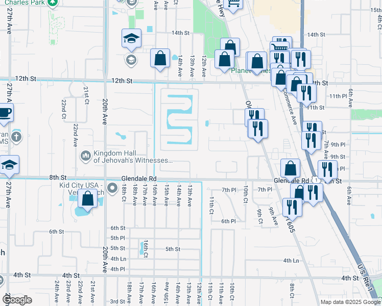 map of restaurants, bars, coffee shops, grocery stores, and more near 1033 South 13th Square in Vero Beach