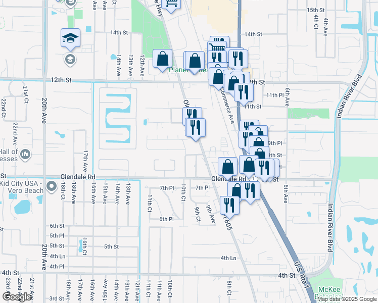 map of restaurants, bars, coffee shops, grocery stores, and more near 900 10th Court in Vero Beach
