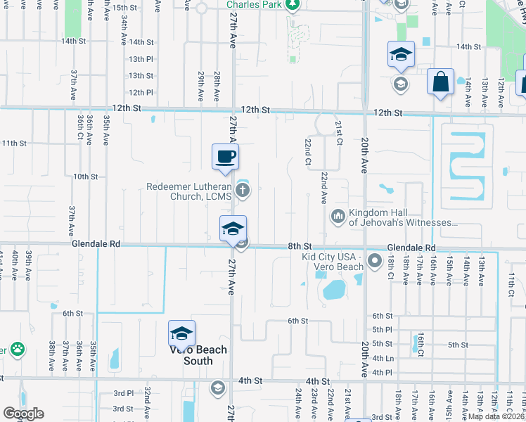 map of restaurants, bars, coffee shops, grocery stores, and more near 836 26th Avenue in Vero Beach